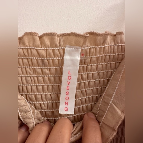 Lovesong Polka Dot Smocked Mini Dress Size M / Color Beige / Tan - Picture 7 of 9